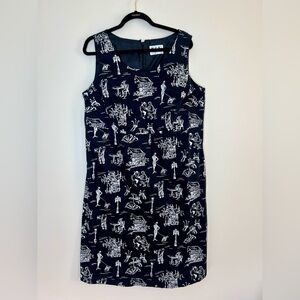 KS Womens Black White Novelty Print Dress Paris Scene XL Sleeveless Vacation